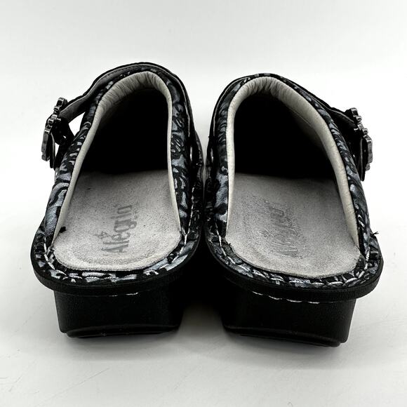 Alegria Seville Clogs Nappa Leather Shoes Slip On Floral Embossed Black 7 - Picture 5 of 7
